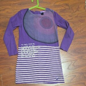 Desigual Purple Long-Sleeve Graphic Cotton Dress